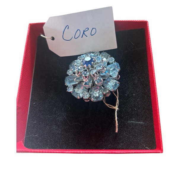 Coro Jewelry - Vintage Coro Silver and Blue Crystal Brooch